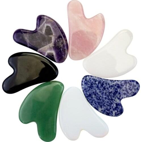 V-Shaped Gouache Scraper for Face Massage Stainless Steel GuaSha Board Facial Massager Natural Jade Stone Gua Sha Scraper