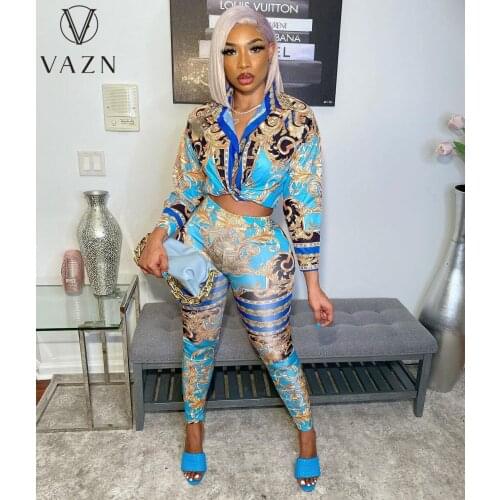 VAZN 2021 Special Full Sleeve Lady Office Suit Summer Sexy Bandage Beach Suits 2 Piece Set Women Top And Pant