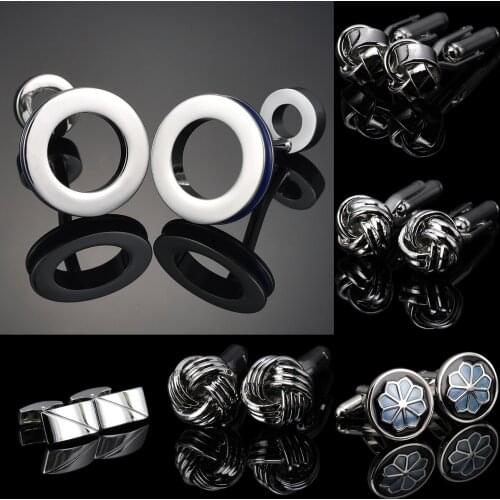 High Quality Baking Paint Blue Silver Round Double Headed Circular Cufflinks fashion mens French shirt cuff links gemelos cuff