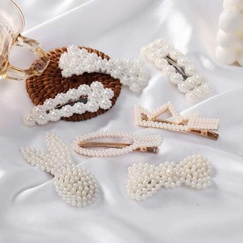 1Pcs Handmade Pearls Hair Clips Pin for Women Fashion Geometric Flower Barrettes Headwear Girls Sweet Hairpins Hair Accessorie