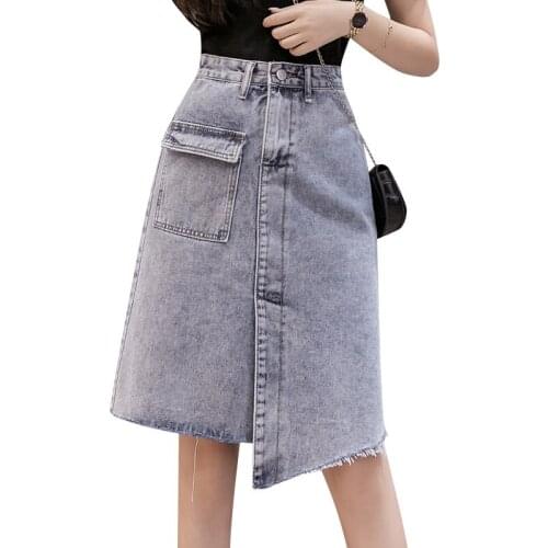 Promotion 2020 Summer New Skirt Female Korean High Waist Denim Skirt Irregular Denim Mid-length Skirt Women Skirts