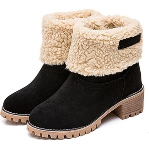 Women Ankle Boots Female Winter High Heels Shoes Woman Fur Warm Snow Boots Womens Fashion Casual Warm Shoes