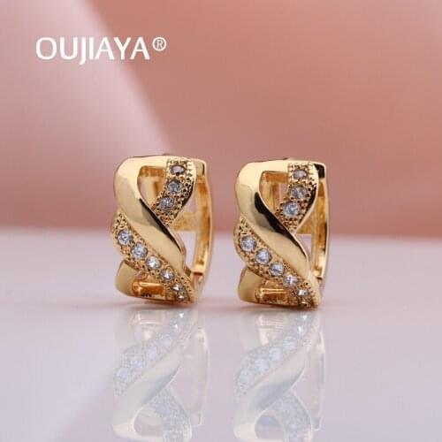 OUJIAYA New Micro Wax Inlay Hollow Round Dangle Earrings 585 Rose Gold Natural Zircon Women Drop Earrings Wedding Fashion A74