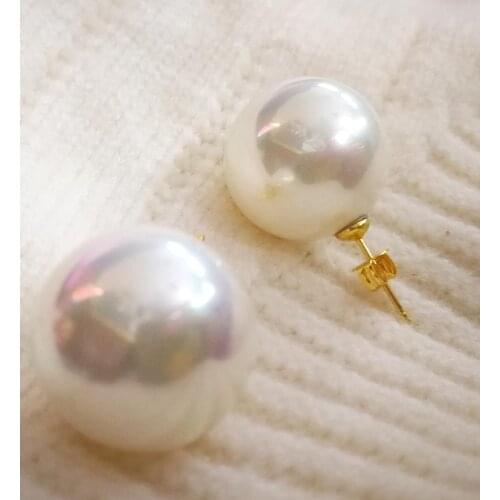 White shell pearl 20mm 18mm gold Stud Earrings round beads Natural South Sea Shell Pearl Women Jewelry