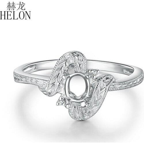 HELON Oval Cut 6X4mm Sterling Silver 925 100% Genuine Natural Diamonds Wedding Semi Mount Ring Setting Women Trendy Fine Jewery