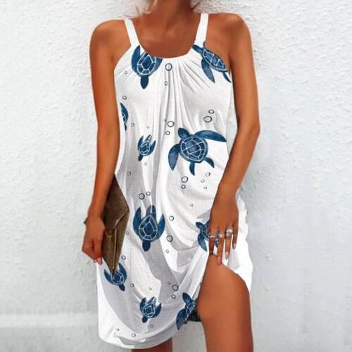 Womens Dresses Sexy Sleeveless Retro Printed Spaghetti Strap Dress Casual Loose Beach Dress Bohemia Party Dress Vestidos