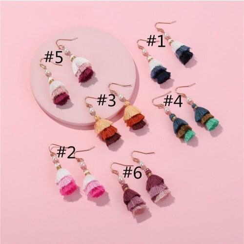 ZWPON Mini Small Tassel Drop Earrings Colorful Handmade 3 Tier Gradient Cotton Tassel Drop Earrings for Woman Jewelry Wholesale