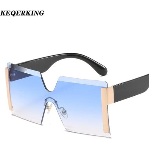 2020 Oversized Square Rimless Sunglasses Women Brand Designer Flat top Big Sun Glasses Female One Piece Travel Gafa de sol