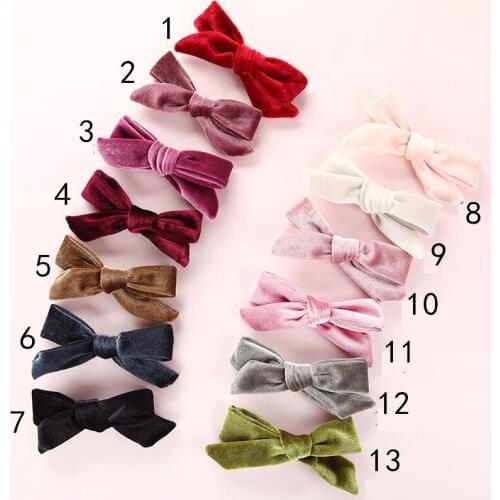 23Colors Bulk 3.7" Hand Tied Velvet Bows Knot Velvet Hair Bow Clip Or Nylon Headbands For School Girls