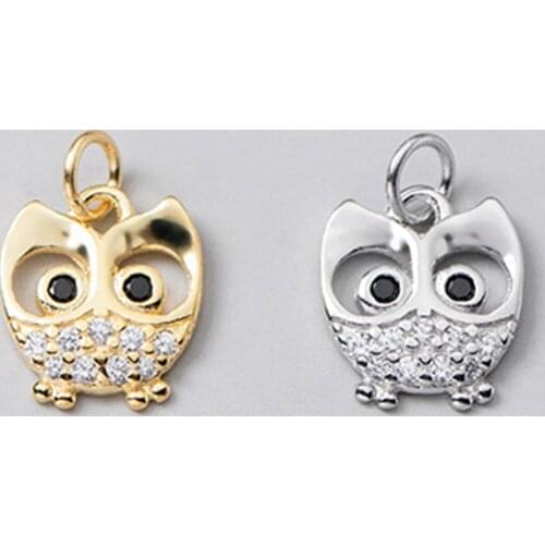 925 Sterling Silver Cute Women Owl Zircon Charms Ornament Plating Gold Paltinum Color S925 Silver Dangle Pendants DIY Jewelrys