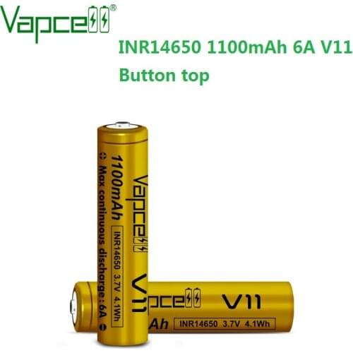 Free shipping VapCell Original V11 14650 1100mah 6A Botton top 3.7V battery for flashlight Rechargeable lithium batteries