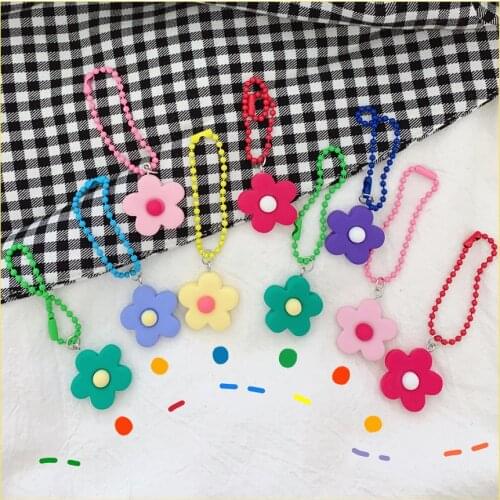 Cute Colorful Resin Flower Keychain Headphone Cover Keyring Cartoon Charm Bag Pendants Car Wallet Key Chains Gift