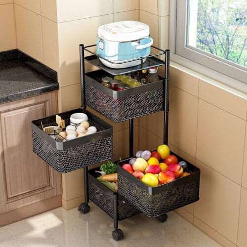 Household creative kitchen square revolving shelf multi-layer vegetable basket iron bathroom storage trolley
