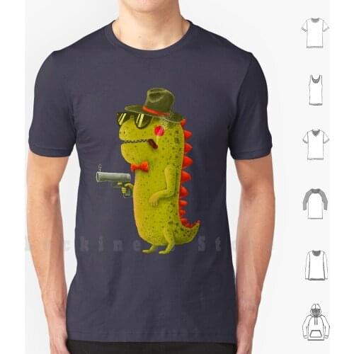 Dino Bandito T Shirt DIY Cotton Big Size S-6xl Glasses Dinosaur Dino Gun Hat Cigar Green Gangster Olive