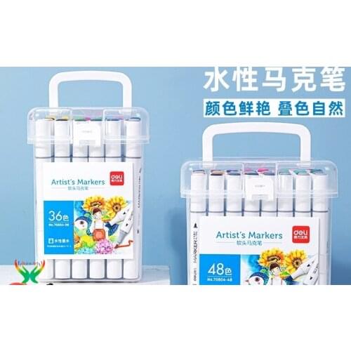 Deli marker pen12/24/36/48/60/64 color waterborne double-headed fiber soft drawing architecture design marker pen art supupplies