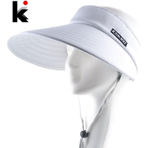 Breathable Sun Hats For Women Outdoor Wide Brim Sport Cap Adjustable Windproof Empty Top Beach Visor Cap Unisex Solid Color Caps