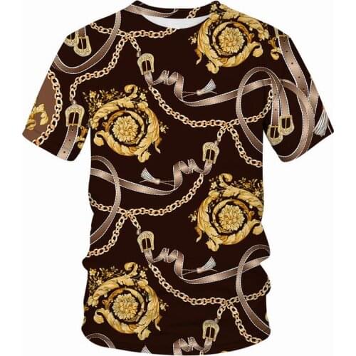 New Summer Gold chain flower shirt T-shirt 3D digital print men/women vintage T shirt luxury brand Tshirt graphic clothing