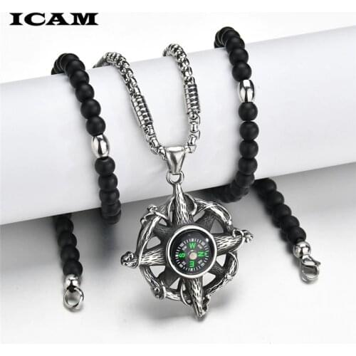 ICAM Hot Round Glass Cabochon Jewelry Steampunk Compass Pendant Necklace Vintage Necklaces For Men Women