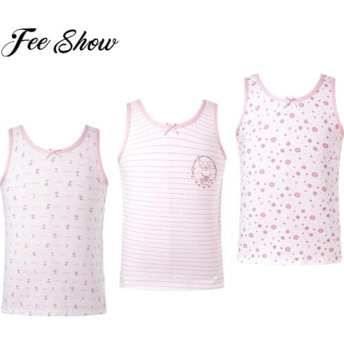 3Pcs Kids Girls Tank Top Cotton Baby Girl Undershirt Cute Cartoon Printed Underwear Vest Children Summer Casual Sport Tops 2-10Y