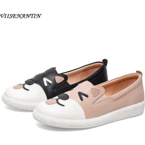Loafers Color Matching Cartoon Pattern Lazy One-legged Leather Casual Single Shoes Round Toe Deep Mouth Flat Shoes Women