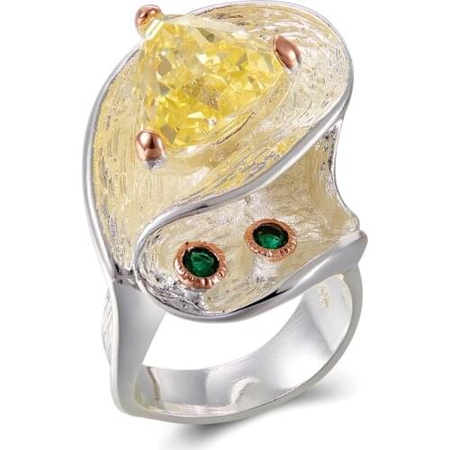 Best Buy Fashion Ring with Big Yellow stone Black Gold-color Fashion Unique Design Party Anniversary Gift Ring