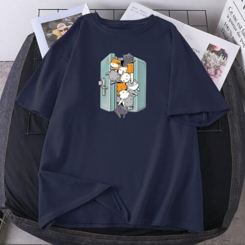 Fashion Oversize Tees K-pop Casual Tops Many Cute Cats In Box T-shirts Hip Hop Summer 2021 Camisetas New O-neck Lady Clothing