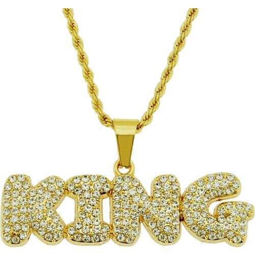 2020 European And American Cross-border Hip-hop Mens Inlaid Letter King Pendant Necklace Quick Sale Popular Item