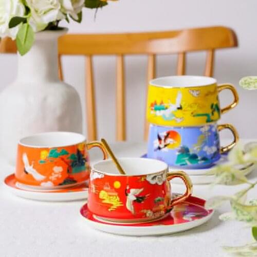 Chinese Palace Style Ceramic Couple Coffee Cup Set Chinese Afternoon Tea Coffee Cup Exquisite Birthday Gift Holiday Gift Set