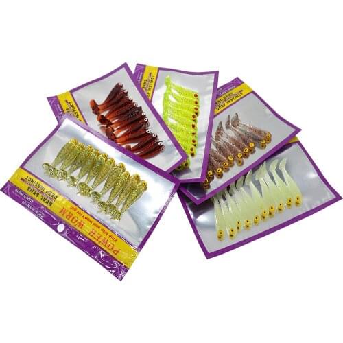 Small Fish Soft Bait 5cm Artificial Lures with Fish Smell Green Purple Glow in Dark Worm 10 Pieces/Bag