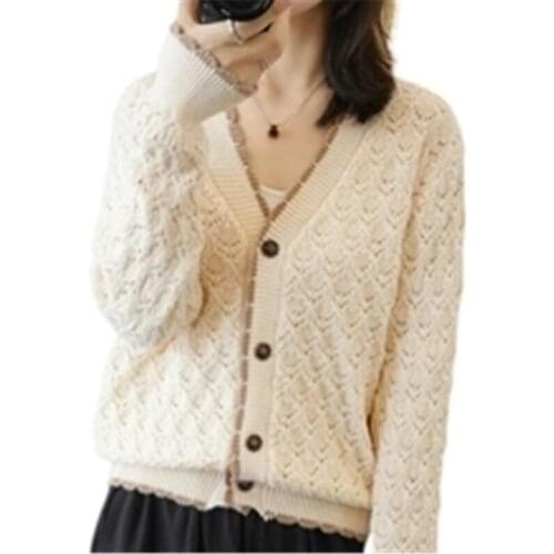 New Spring Autumn Womens Coats Lacework Female Knitted Sweaters Long Sleeve Loose Lady Jackets Cardigans Hollow Out Clothes