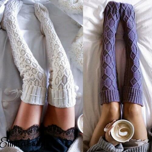 New Fashion Sexy Women Over Knee Wool Knit Stockings Long Solid Casual Winter Thigh Highs Warm Hot Sale Stocking