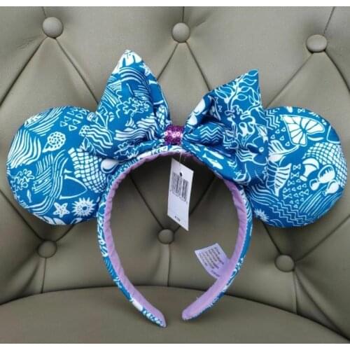 NEW Blue Fabric Bow Mickey Minnie Sequin Ears Headband