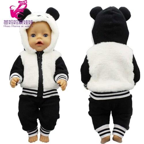 43cm baby doll clothes black panda hoodie coat 18 inch girl doll jacket pants set baby girl gift