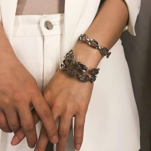 Punk Miami Cuban Personality Simple Accessories, Hip-hop Alloy Thick Chain-like Opening Statement Aesthetic Bracelet Female