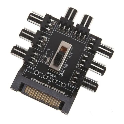 Computer SATA 1 To 8 Way Splitter Cooling Fan Hub 3-Pin 12V Power PCB Adapter LX9A