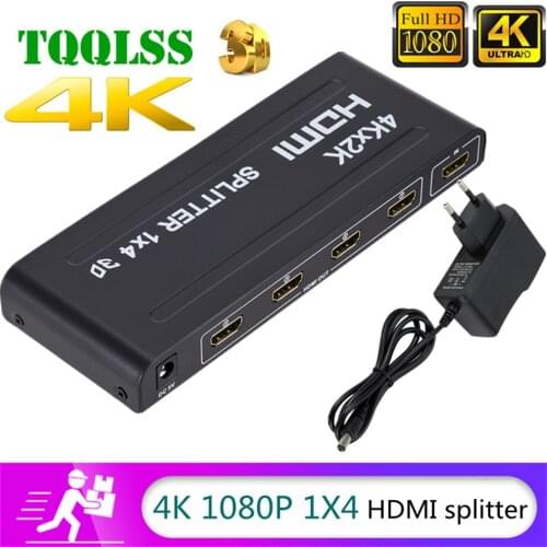 4K 2K 1x4 HDMI Cable Splitter HD 1080P Video Switcher Adapter 1 Input 4 Output Port HDMI Hub for Xbox PS4 DVD HDTV PC Laptop TV