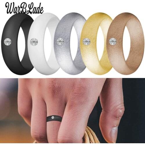 New 5.7mm Rhinestone Silicone Rings Food Grade FDA Silicone Finger Ring Hypoallergenic Flexible For Women Wedding Rubber Bands