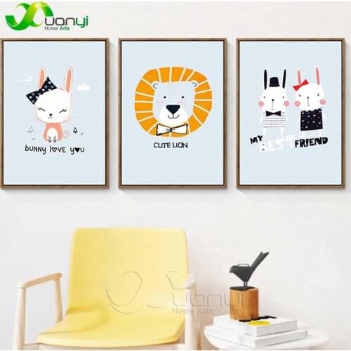 Nordic Cartoon Animal Canvas Painting Wall Art Picture Nordic Cute Lion Cartoon Home Decoraction Picture For Kids Room Unframed