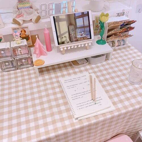 1pc Milk tea color grid table cloth Cotton Linen Coffee Table Tablecloth compute tablecloth for girls Doll House Home Decoration