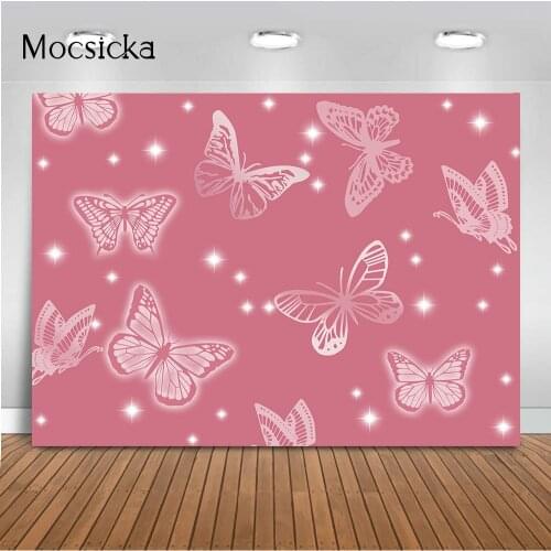 Early 2000s Butterfly Photography Backdrop Birthday Party Photo Background Pink Early 2000s Birthday Vinyl Backdrops Photo Props