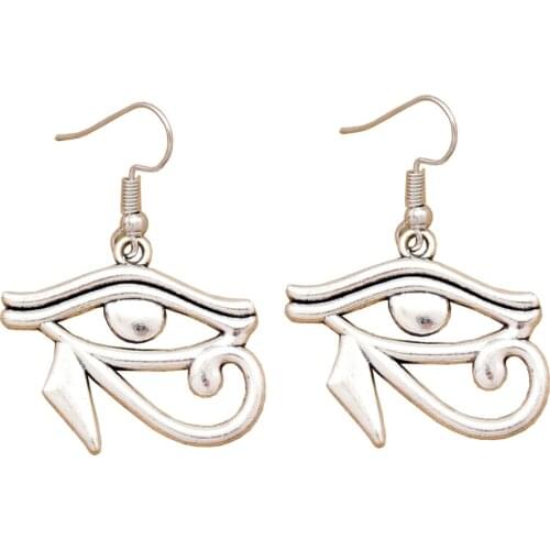 Vintage Silver Plated Egypt Cleopatra Wedjat Eye of Horus Ra Dangle Earrings Wicca Drop Dangle Women Oorbellen Orecchini