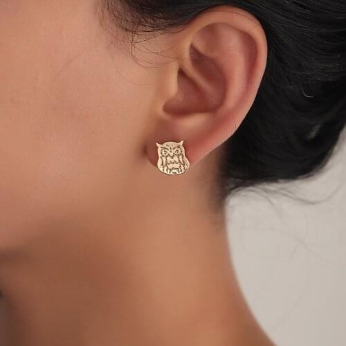 Vintage Night Owl Stud Earrings Smart Bird Earring Cute Piercing Metallic Animal Jewelry Gift for Girlfriend Children