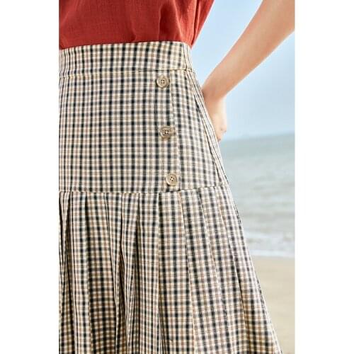 INMAN Pleated Skirt Retro Plaid 2021 Summer New Arrival Slim A-Line Womens Skirt