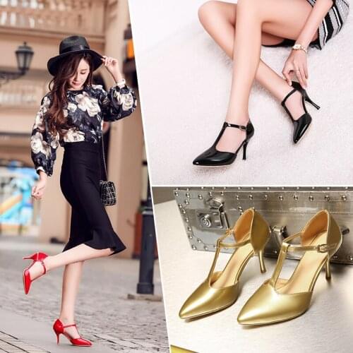 Large size 34-47 New 2019 fashion sexy high heels ladies pointed toe pu patent leather summer shoes women pumps footwear