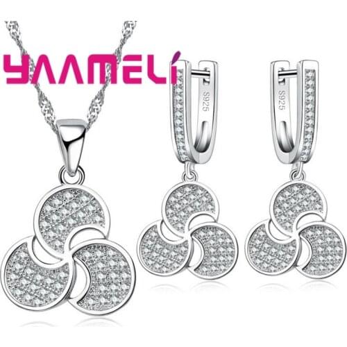 National Wind Fashion Style Three Leaves Manor Quiet Windmill Styling 925 Sterling Silver Necklace Earrings Set Lady