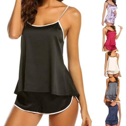 Summer Women Sleeperwear Set Top Shorts Sexy O Neck Solid Spaghetti Strap Backless Adjustable Soft Dropped Waist Female Sets