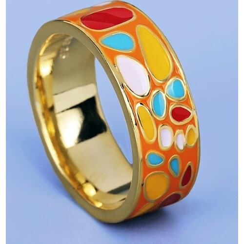 Fashion New Color Epoxy Irregular Pattern Womens Ring 18k Gold Womens Jewelry Handmade Enamel Ring Bridal Gift