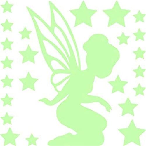 Star Angel Glow In The Dark Switch Sticker Cat Dog Luminous Wall Sticker Fluorescent Green Fairy Sticker Kid Room Home Realistic