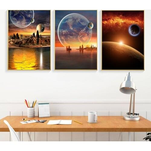 Stars Planets Space Mountains Natural Modern Home Decoration Posters and Prints Wall Art Canvas Painting Pictures Living Room