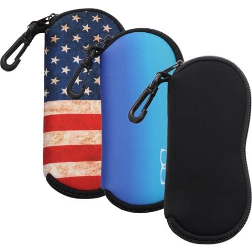 1PC Portable Sunglasses Case with Carabiner Hook Ultra-Light Soft Neoprene Zipper Glasses Case Safety Zipper Eyeglasses Pouch